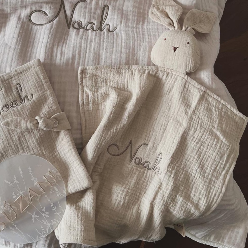 DOUDOU LAPIN EN GAZE DE COTON AVEC ET SANS VISAGE – Image 2