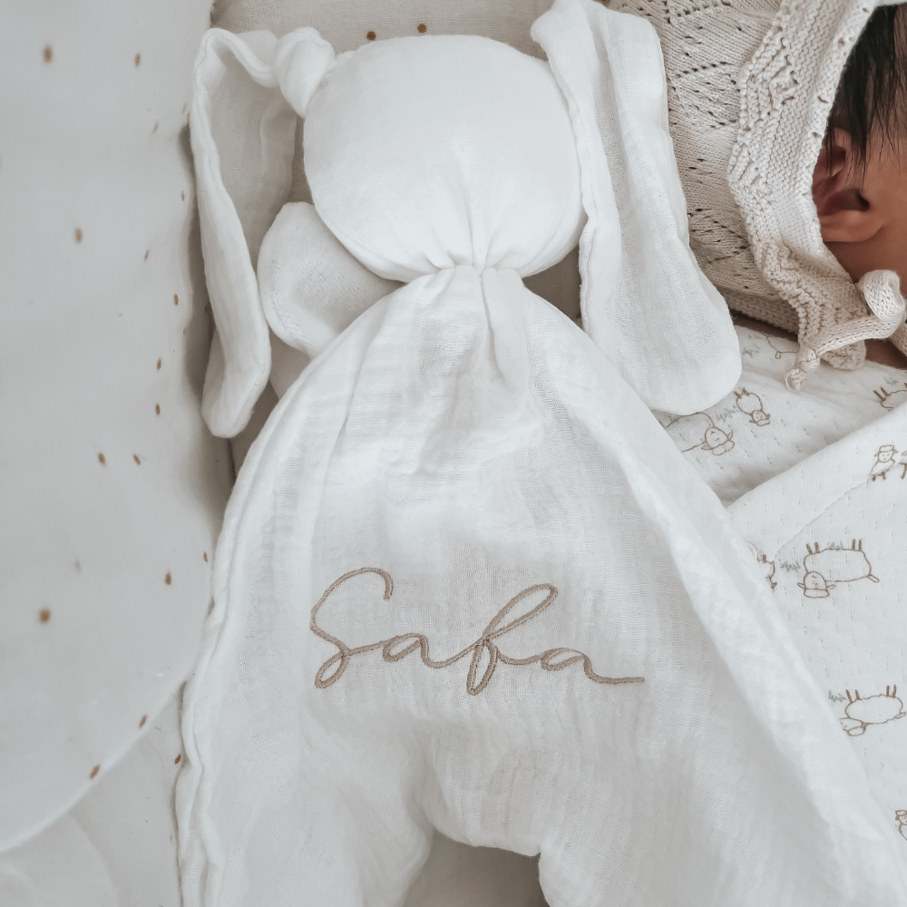 DOUDOU LAPIN EN GAZE DE COTON AVEC ET SANS VISAGE – Image 3